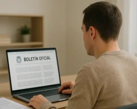 Persona consulta un boletín oficial en busca de subvenciones para el mantenimiento eléctrico.